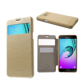 Samsung A5 (2016) MERCURY Wow tok álló, bőr hatású FLIP, textil minta, ARANY