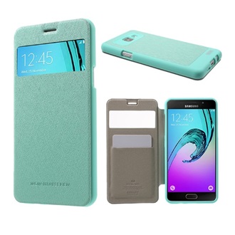 Samsung A5 (2016) MERCURY Wow tok álló, bőr hatású FLIP, textil minta, CYAN