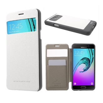 Samsung A5 (2016) MERCURY Wow tok álló, bőr hatású FLIP, textil minta, FEHÉR