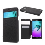 Samsung A5 (2016) MERCURY Wow tok álló, bőr hatású FLIP, textil minta, FEKETE