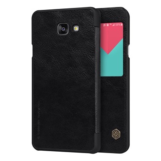 Samsung A5 (2016) NILLKIN QIN tok álló, bőr hatású aktív FLIP, ablakos, FEKETE