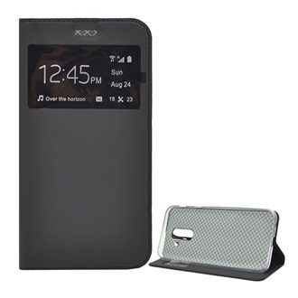 Samsung A6+ (2018) Gigapack Tok álló, bőr hatású FLIP, ablakos, FEKETE