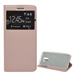 Samsung A6+ (2018) Gigapack Tok álló, bőr hatású FLIP, ablakos, ROZÉARANY