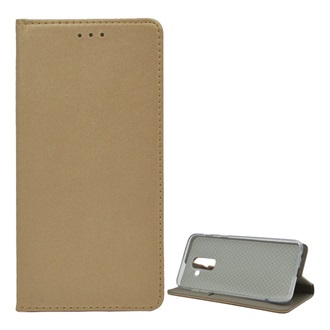 Samsung A6+ (2018) Gigapack Tok álló, bőr hatású FLIP, asztali tartó, ARANY