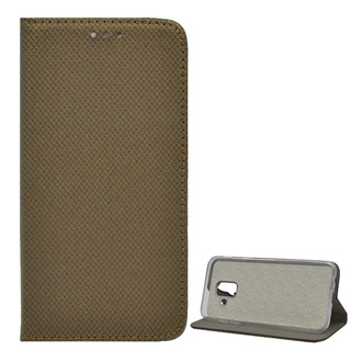 Samsung A6 (2018) Gigapack Tok álló, bőr hatású FLIP, rombusz, ARANYBARNA