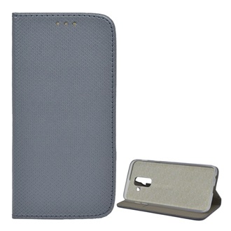 Samsung A6+ (2018) Gigapack Tok álló, bőr hatású FLIP, rombusz, SZÜRKE