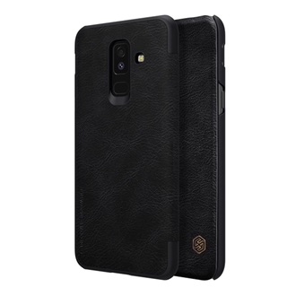 Samsung A6+ (2018) NILLKIN QIN tok álló, bőr hatású FLIP, kártyazseb, FEKETE