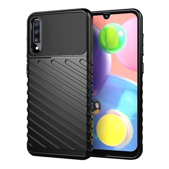 Samsung A70 Gigapack szilikon telefonvédő ütésállóság, dombor minta, FEKETE