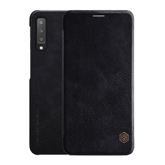 Samsung A7 (2018) NILLKIN QIN tok álló, bőr hatású FLIP, kártyazseb, FEKETE