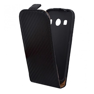 Samsung Ace 4 LTE Gigapack tok álló, bőr hatású FLIP, karbon minta, FEKETE