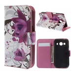 Samsung Ace 4 LTE Gigapack tok álló, bőr hatású FLIP, lótuszvirág, FEHÉR