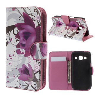 Samsung Ace 4 LTE Gigapack tok álló, bőr hatású FLIP, lótuszvirág, FEHÉR