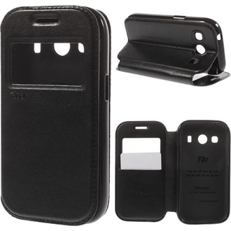 Samsung Ace 4 LTE ROAR NOBLE VIEW tok álló, bőr hatású FLIP, ablakos, FEKETE