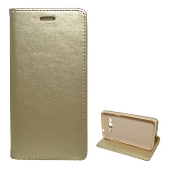 Samsung Grand Prime Gigapack tok álló, bőr hatású FLIP, asztali tartó, ARANY