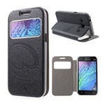 Samsung J1 Gigapack tok álló, bőr hatású FLIP, ablakos, FEKETE