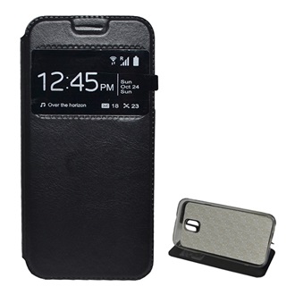 Samsung J3 (2017) Gigapack Tok álló, bőr hatású FLIP, ablakos, FEKETE