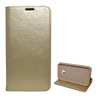 Samsung J3 (2017) Gigapack Tok álló, bőr hatású FLIP, asztali tartó, ARANY