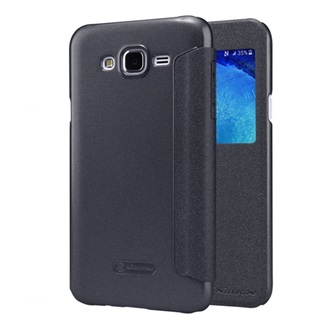 Samsung J5 (2015) NILLKIN SPARKLE műanyag telefonvédő FLIP, ablakos, FEKETE