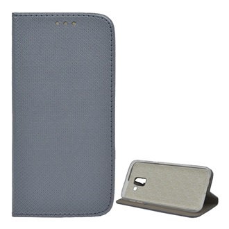 Samsung J6 (2018) Gigapack Tok álló, bőr hatású FLIP, rombusz, SZÜRKE