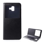 Samsung J6 Plus Gigapack tok álló, bőr hatású FLIP, ablakos, FEKETE