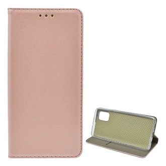 Samsung M51 Gigapack tok álló, bőr hatású FLIP, asztali tartó, ROZÉARANY