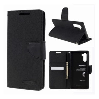Samsung Note 10 MERCURY Canvas Diary tok álló FLIP, textil hatás, FEKETE