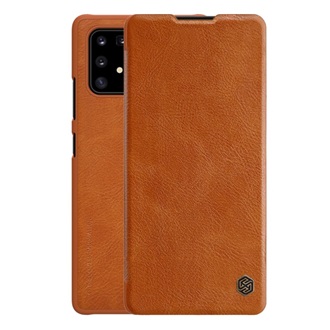 Samsung S10 Lite NILLKIN QIN tok álló, bőr hatású FLIP, kártyazseb, BARNA