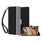 Samsung S20 5G GIGAPACK Tok álló, bőr hatású FLIP, textil minta + kézpánt, FEKETE