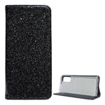 Samsung S20 5G Gigapack Tok álló, bőr hatású FLIP, csillogó, FEKETE