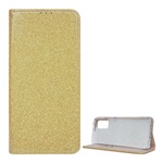 Samsung S20 Plus 5G Gigapack Tok álló, bőr hatású FLIP, csillogó, ARANY