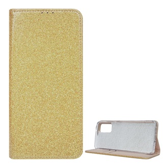 Samsung S20 Plus 5G Gigapack Tok álló, bőr hatású FLIP, csillogó, ARANY