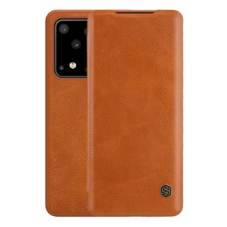 Samsung S20 Ultra 5G NILLKIN QIN tok álló, bőr hatású FLIP, kártyazseb, BARNA