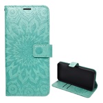 Samsung S21 FE Gigapack tok álló, bőr hatású FLIP, mandala, CYAN