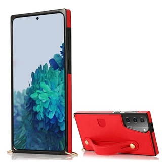 Samsung S21 Plus Gigapack Szilikon telefonvédő ütésállóság, bőrhatású hátlap + kézpánt + vállpánt, PIROS