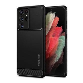 Samsung S21 Ultra SPIGEN RUGGED ARMOR szilikon telefonvédő ütésállóság, karbon minta, FEKETE
