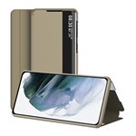 Samsung S22 Plus 5G Gigapack tok álló, bőr hatású FLIP, ablakos, VILÁGOSBARNA