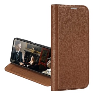 Samsung S23 DUX DUCIS SKIN X2 tok álló, bőr hatású FLIP, asztali tartó, BARNA