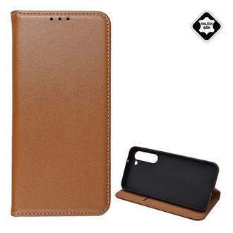 Samsung S23 Plus Gigapack tok álló, valódi bőr FLIP, asztali tartó, BARNA