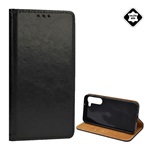 Samsung S23 Plus Gigapack tok álló, valódi bőr FLIP, asztali tartó, FEKETE