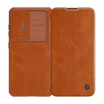 Samsung S23 Plus NILLKIN QIN PRO tok álló, finom bőr hatású FLIP, kameravédő, BARNA