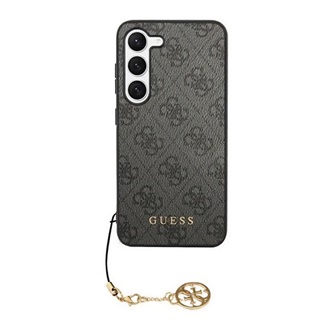 Samsung S24 5G GUESS 4G CHARMS műanyag telefonvédő textil hátlap, telefondísz, SZÜRKE