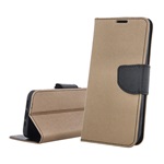 Samsung S24 FE 5G Gigapack Tok álló, bőr hatású FLIP, textil hatás, ARANY/FEKETE