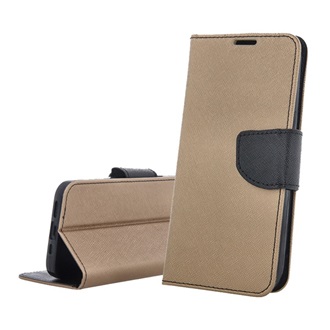 Samsung S24 FE 5G Gigapack Tok álló, bőr hatású FLIP, textil hatás, ARANY/FEKETE