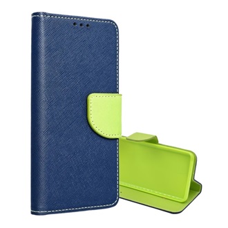 Samsung S24 FE 5G Gigapack Tok álló, bőr hatású FLIP, textil hatás, KÉK/ZÖLD