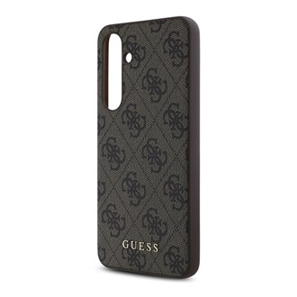 Samsung S24 FE GUESS 4G METAL GOLD LOGO műanyag telefonvédő textil hátlap SÖTÉTBARNA