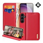 Samsung S25 DUX DUCIS HIVO tok álló, valódi bőr FLIP, RFID, PIROS