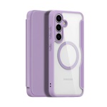 Samsung S25 DUX DUCIS SKIN X PRO tok álló, bőr hatású FLIP, MagSafe, LILA
