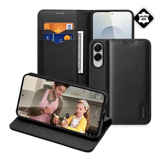 Samsung S25 Edge DUX DUCIS HIVO tok álló, valódi bőr FLIP, RFID, FEKETE