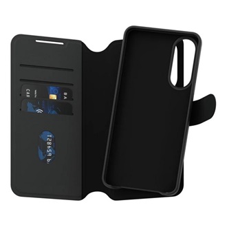 Samsung S25 Edge PANZERGLASS CARE TANGO TWO-IN-ONE tok álló, bőr hatású FLIP, kivehető telefonvédő, FEKETE