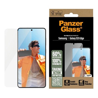 Samsung S25 Edge PANZERGLASS ULTRA-WIDE FIT képernyővédő üveg 3D, ütésállóság + segédkeret, ÁTLÁTSZÓ